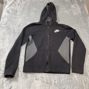 Nike‎ Youth Boys XL Full Zip Hoodie Black Grey Colorblock Fleece Sweatshirt